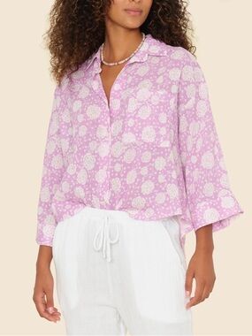 Xirena large orchid new with tags light weight purple floral button front top.